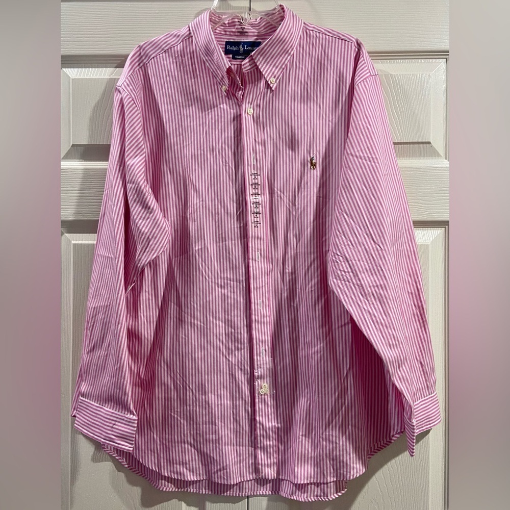 Polo Ralph Lauren Men’s NWT Striped Button Shirt Pink White 18 34/35